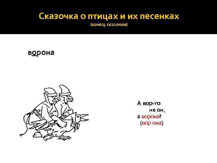 Сказочка о птицах и их песенках (конец сказочки) ворона А вор-то не он, а