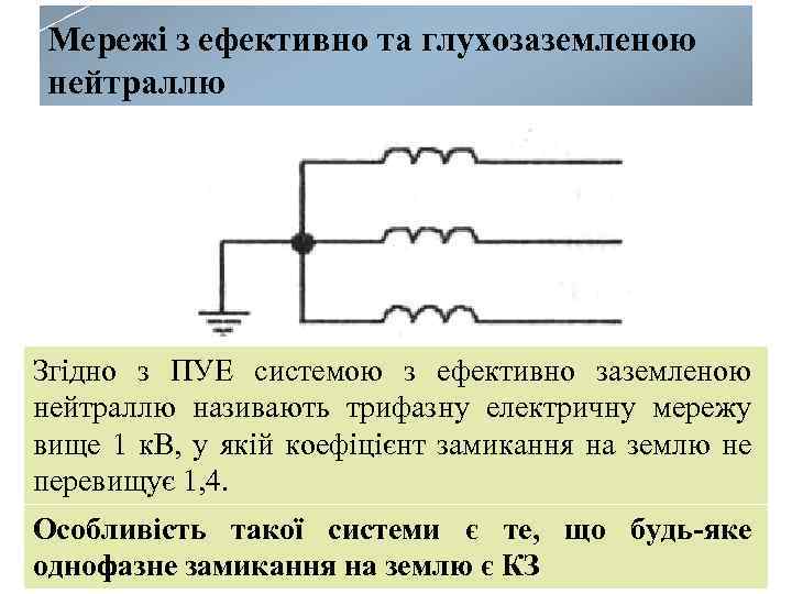 Мережі з ефективно та глухозаземленою нейтраллю Згідно з ПУЕ системою з ефективно заземленою нейтраллю