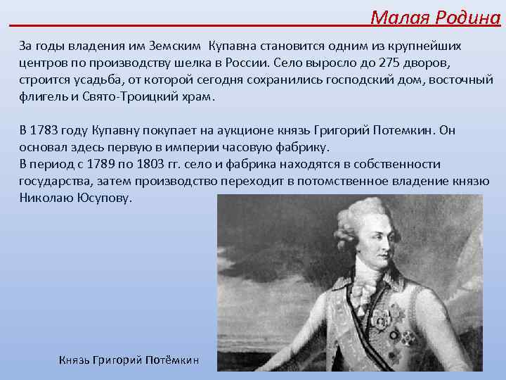 Малая Родина За годы владения им Земским Купавна становится одним из крупнейших центров по