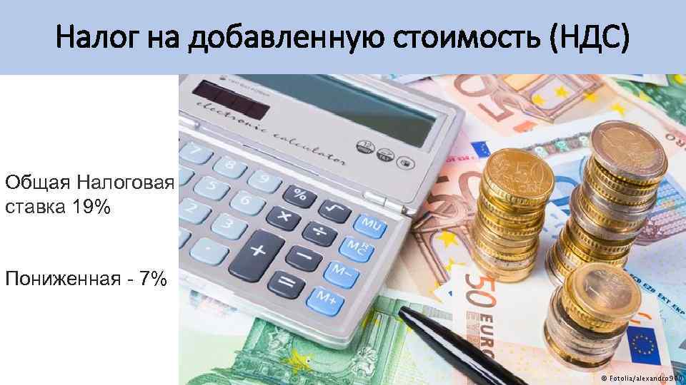 Налог на добавленную стоимость (НДС) Общая Налоговая ставка 19% Пониженная - 7% 