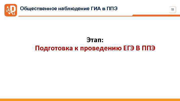 Общественное наблюдение ГИА в ППЭ Этап: Подготовка к проведению ЕГЭ В ППЭ 11 