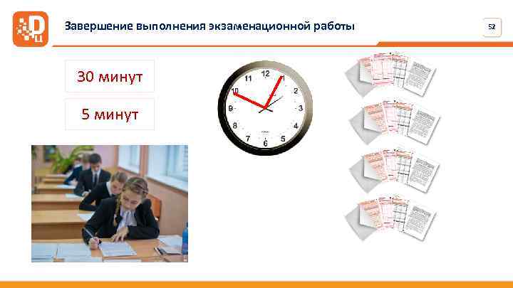 Завершение выполнения экзаменационной работы 30 минут 52 