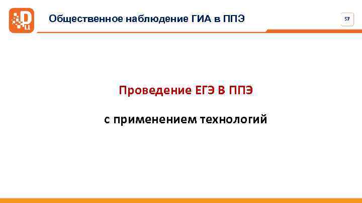 Общественное наблюдение ГИА в ППЭ Проведение ЕГЭ В ППЭ с применением технологий 57 