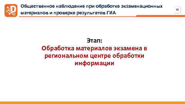 Общественное наблюдение при обработке экзаменационных материалов и проверке результатов ГИА Этап: Обработка материалов экзамена