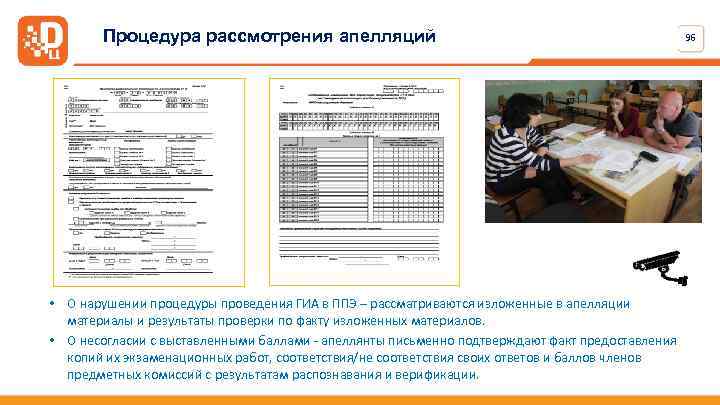 Процедура рассмотрения апелляций • О нарушении процедуры проведения ГИА в ППЭ – рассматриваются изложенные