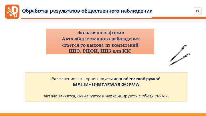 Обработка результатов общественного наблюдения Заполненная форма Акта общественного наблюдения сдается до выхода из помещений