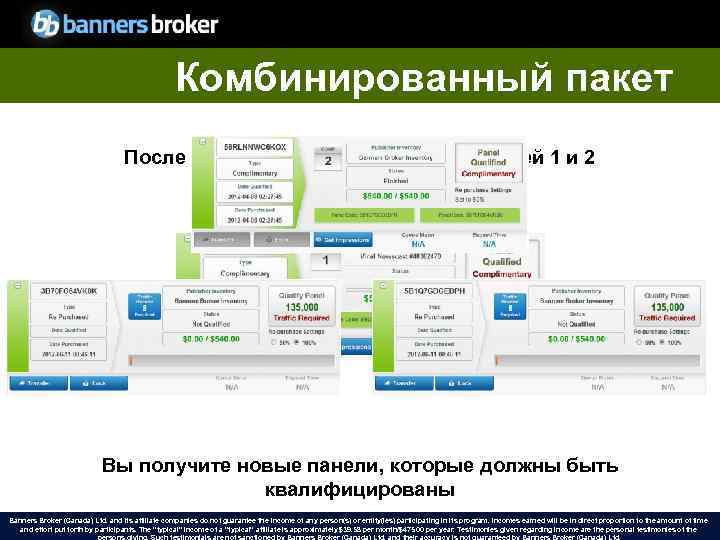 Комбинированный пакет После завершения цикла работы панелей 1 и 2 Вы получите новые панели,