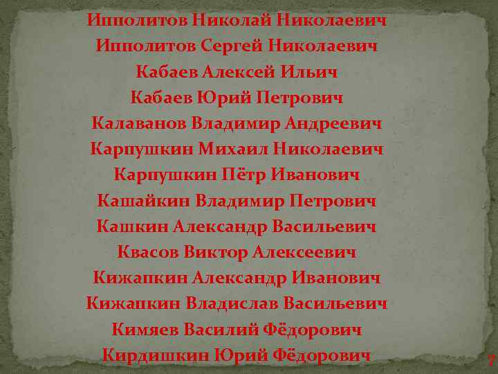 Ипполитов Николай Николаевич Ипполитов Сергей Николаевич Кабаев Алексей Ильич Кабаев Юрий Петрович Калаванов Владимир