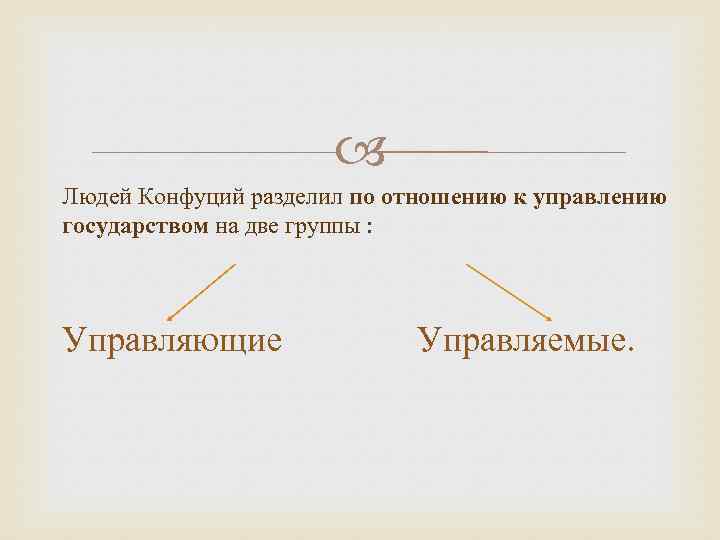 Людей Конфуций разделил по отношению к управлению государством на две группы : Управляющие