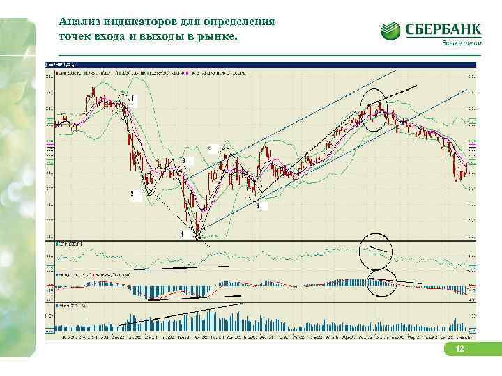 Анализ индикаторов для определения точек входа и выходы в рынке. 12 