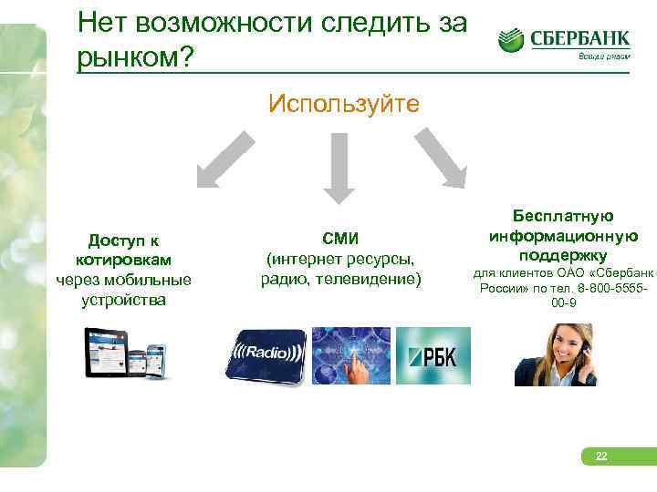 Нет возможности следить за рынком? Используйте Доступ к котировкам через мобильные устройства СМИ (интернет