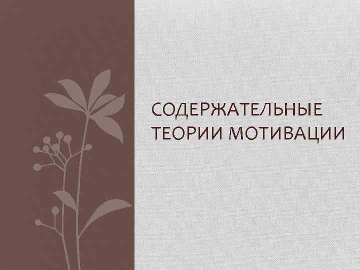 СОДЕРЖАТЕЛЬНЫЕ ТЕОРИИ МОТИВАЦИИ 