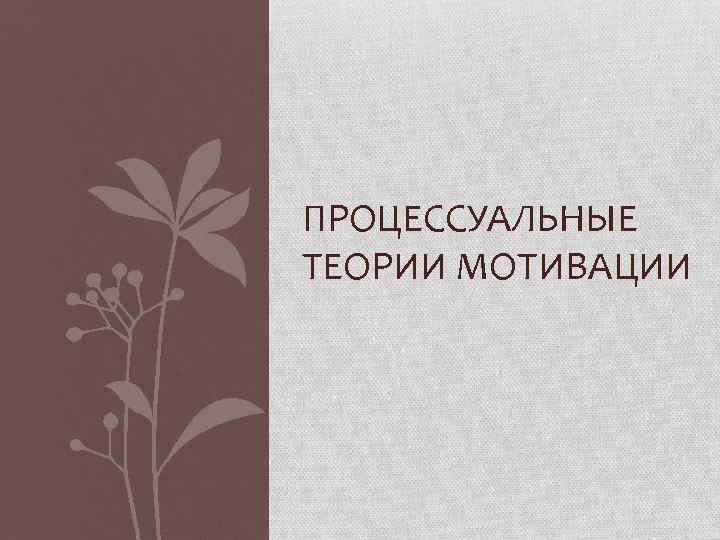 ПРОЦЕССУАЛЬНЫЕ ТЕОРИИ МОТИВАЦИИ 