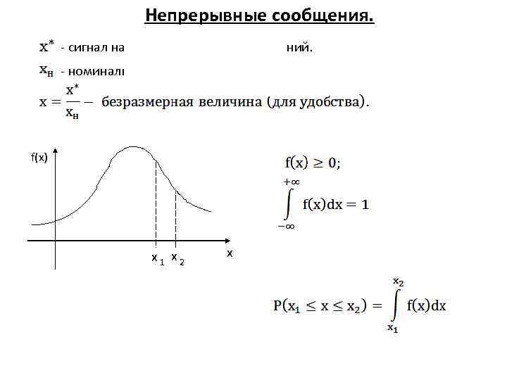 Непрерывные сообщения. - сигнал на выходе источника сообщений. - номинальные значения сигнала. f(x) х1