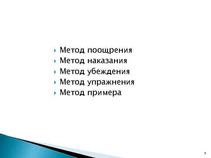  Метод Метод поощрения наказания убеждения упражнения примера 3 