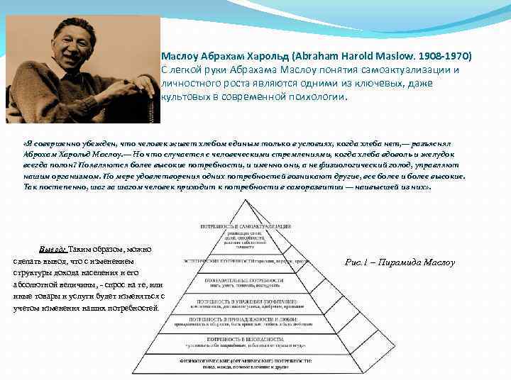 Маслоу Абрахам Харольд (Abraham Harold Maslow. 1908 -1970) С легкой руки Абрахама Маслоу понятия