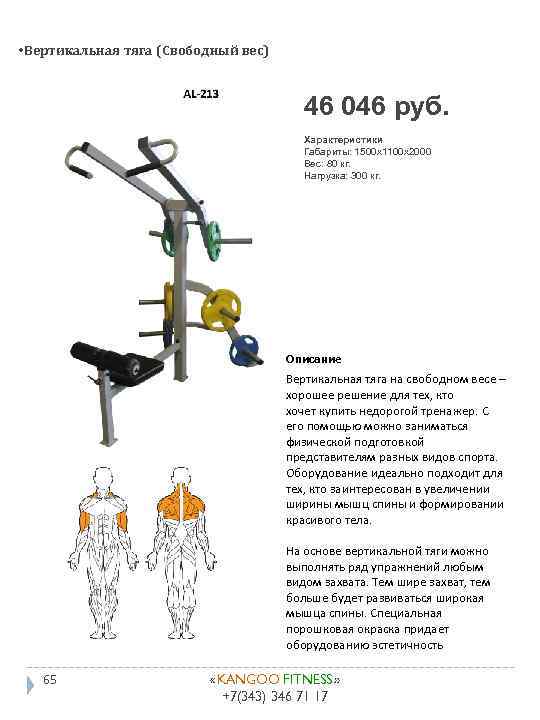  • Вертикальная тяга (Свободный вес) 46 046 руб. Характеристики Габариты: 1500 x 1100