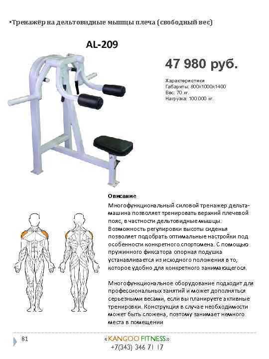  • Тренажёр на дельтовидные мышцы плеча (свободный вес) 47 980 руб. Характеристики Габариты: