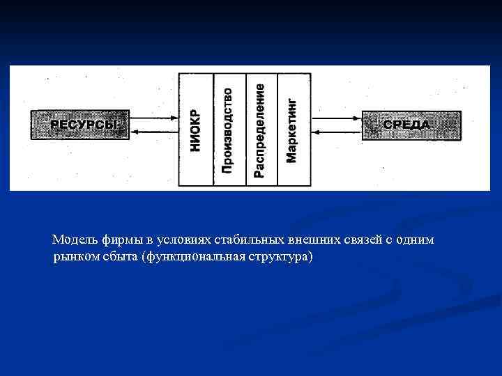 Модель фирмы в условиях стабильных внешних связей с одним рынком сбыта (функциональная структура) 