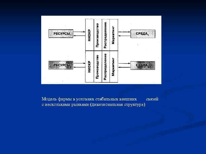 Модель фирмы в условиях стабильных внешних связей с несколькими рынками (дивизиональная структура) 