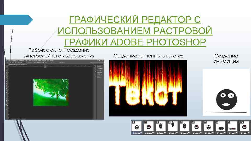 ГРАФИЧЕСКИЙ РЕДАКТОР С ИСПОЛЬЗОВАНИЕМ РАСТРОВОЙ ГРАФИКИ ADOBE PHOTOSHOP Рабочее окно и создание многослойного изображения