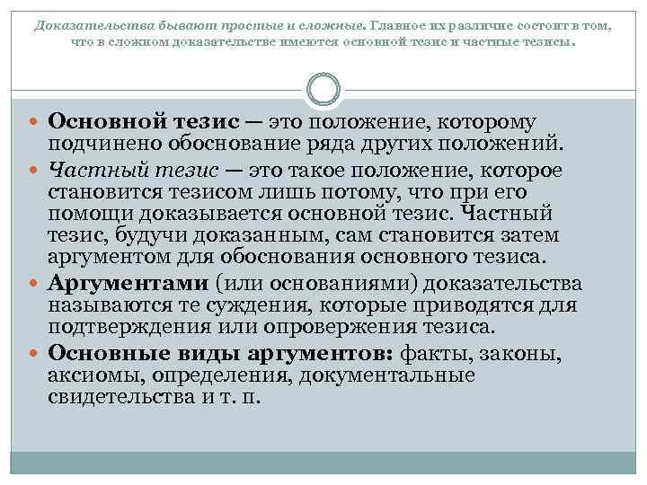 Доказательства бывают простые и сложные. Главное их различие состоит в том, что в сложном