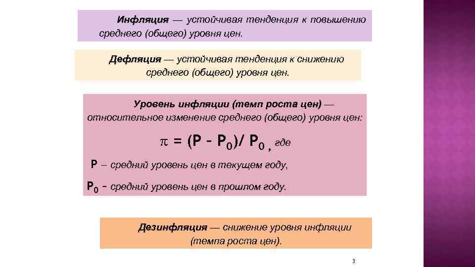 Инфляция — устойчивая тенденция к повышению среднего (общего) уровня цен. Дефляция — устойчивая тенденция