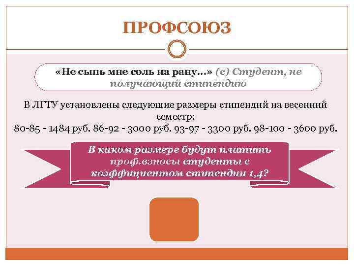 ПРОФСОЮЗ «Не сыпь мне соль на рану. . . » (с) Студент, не получающий