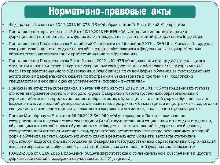 Нормативно-правовые акты Федеральный закон от 29. 12. 2012 № 273 -ФЗ «Об образовании В