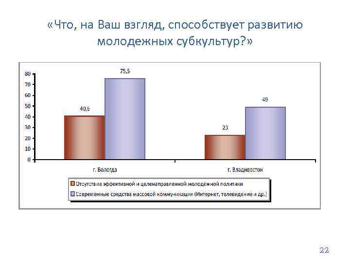  «Что, на Ваш взгляд, способствует развитию молодежных субкультур? » 22 