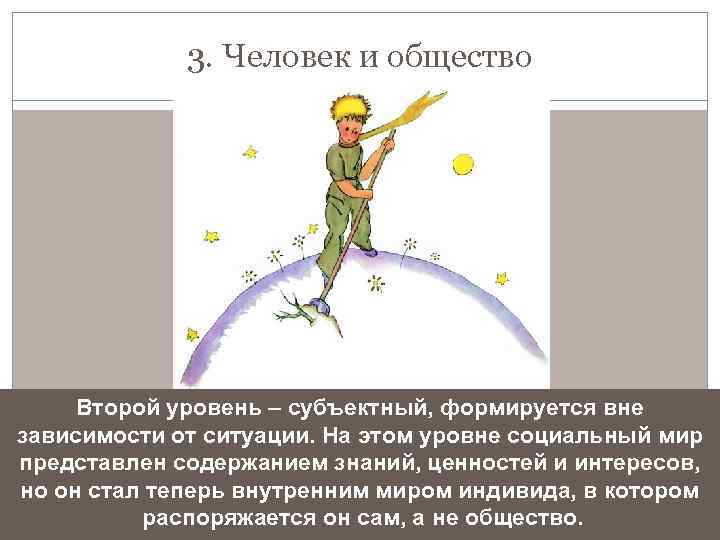 3. Человек и общество Второй уровень – субъектный, формируется вне зависимости от ситуации. На