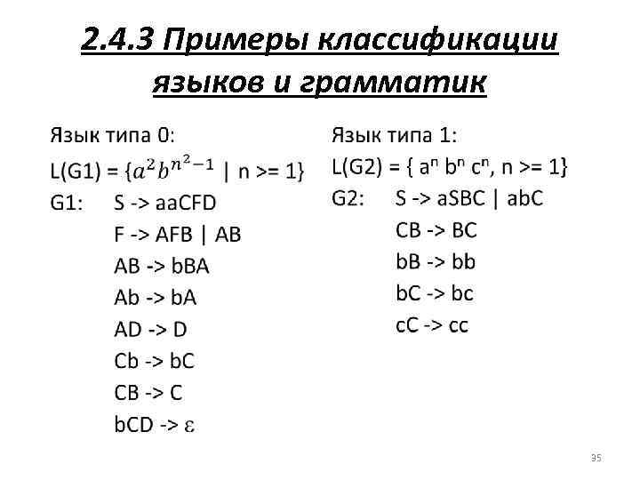 2. 4. 3 Примеры классификации языков и грамматик • 35 