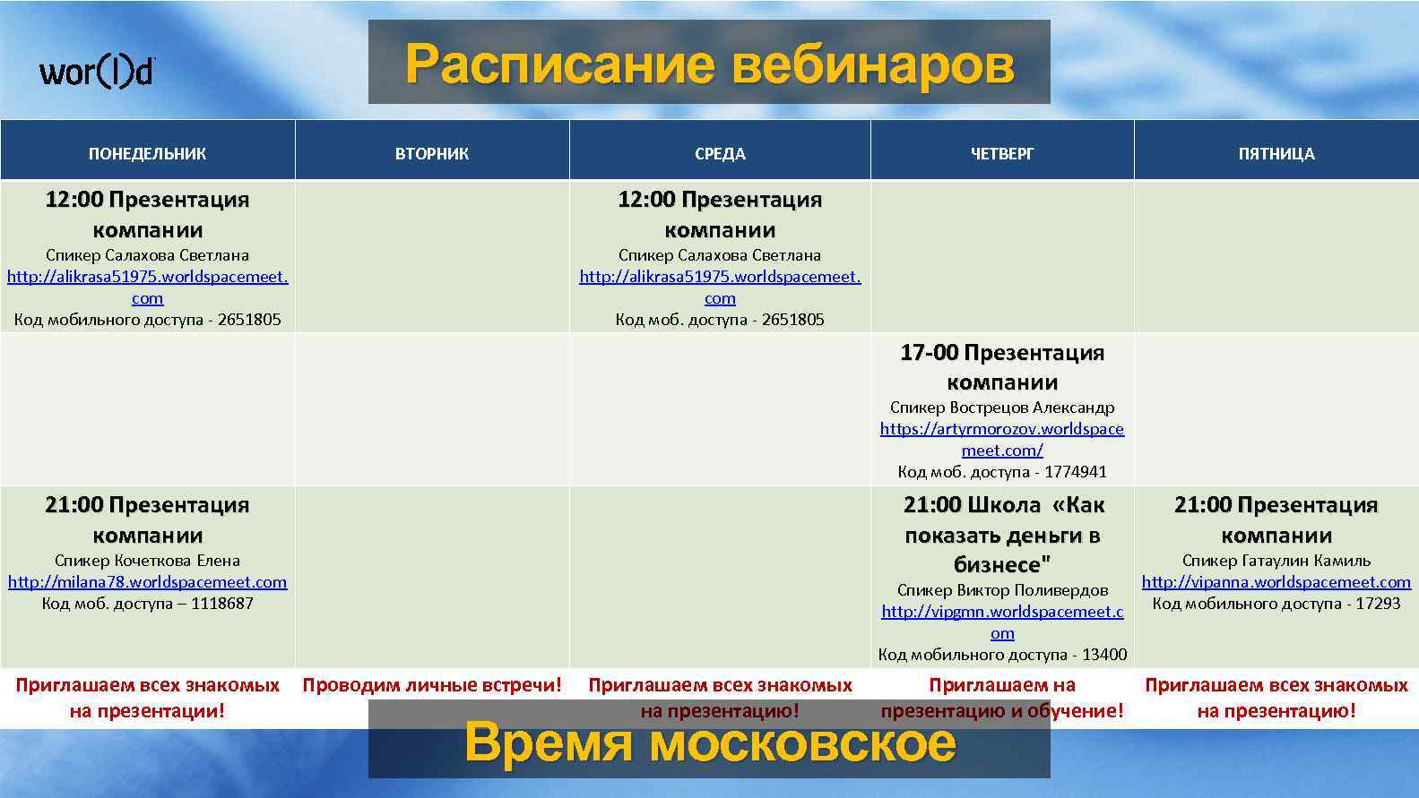 Расписание вебинаров ПОНЕДЕЛЬНИК ВТОРНИК 12: 00 Презентация компании СРЕДА ЧЕТВЕРГ ПЯТНИЦА 12: 00 Презентация