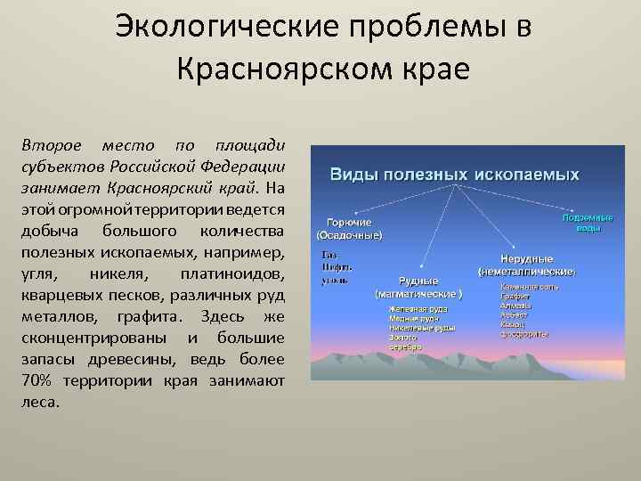 Экологические проблемы в Красноярском крае Второе место по площади субъектов Российской Федерации занимает Красноярский