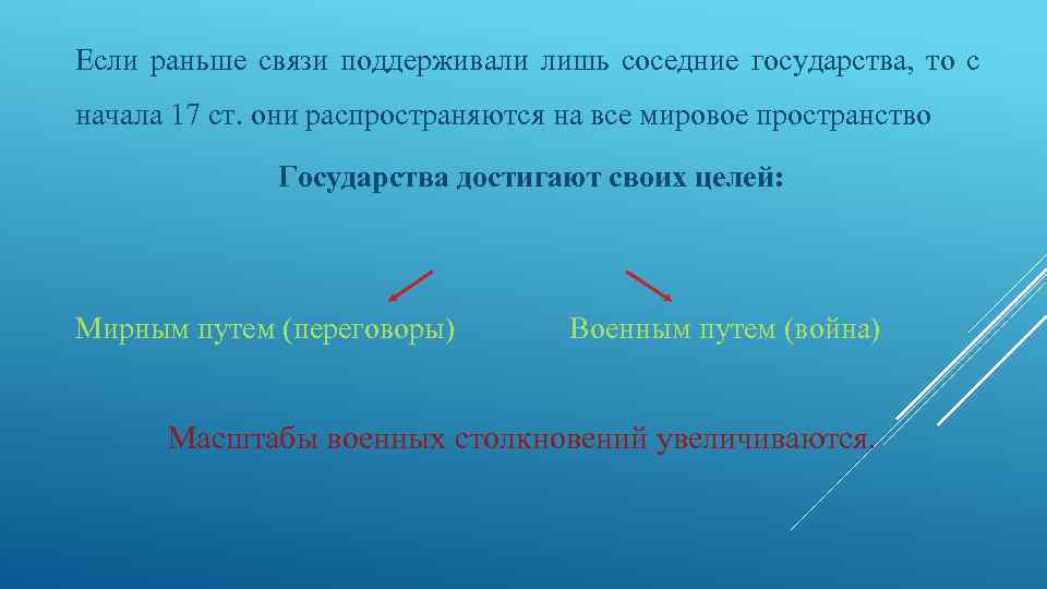 Если раньше связи поддерживали лишь соседние государства, то с начала 17 ст. они распространяются