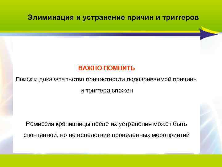 Элиминация и устранение причин и триггеров ВАЖНО ПОМНИТЬ Поиск и доказательство причастности подозреваемой причины