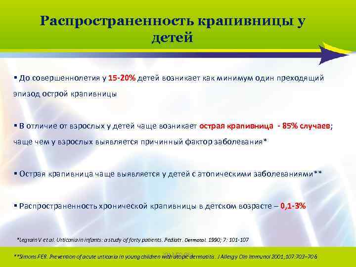 Распространенность крапивницы у детей § До совершеннолетия у 15 -20% детей возникает как минимум