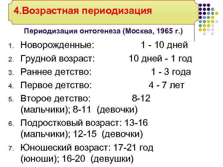 4 возраста человека