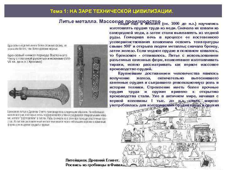 Тема 1: НА ЗАРЕ ТЕХНИЧЕСКОЙ ЦИВИЛИЗАЦИИ. Литье металла. Массовое производство (ок. 3000 до н.