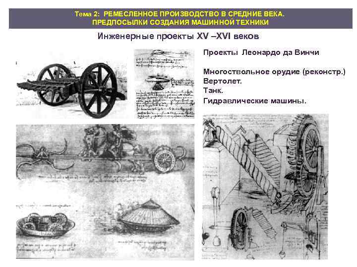 Тема 2: РЕМЕСЛЕННОЕ ПРОИЗВОДСТВО В СРЕДНИЕ ВЕКА. ПРЕДПОСЫЛКИ СОЗДАНИЯ МАШИННОЙ ТЕХНИКИ . Инженерные проекты