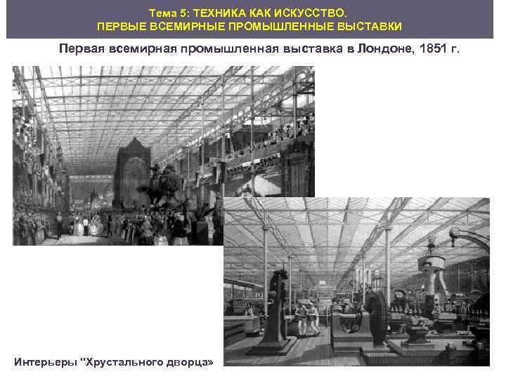 Тема 5: ТЕХНИКА КАК ИСКУССТВО. ПЕРВЫЕ ВСЕМИРНЫЕ ПРОМЫШЛЕННЫЕ ВЫСТАВКИ Первая всемирная промышленная выставка в