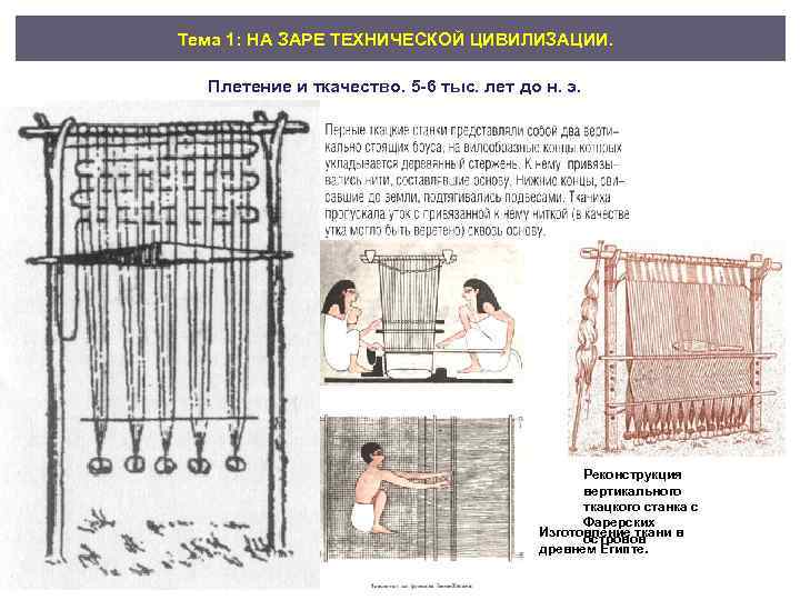 Тема 1: НА ЗАРЕ ТЕХНИЧЕСКОЙ ЦИВИЛИЗАЦИИ. Плетение и ткачество. 5 6 тыс. лет до