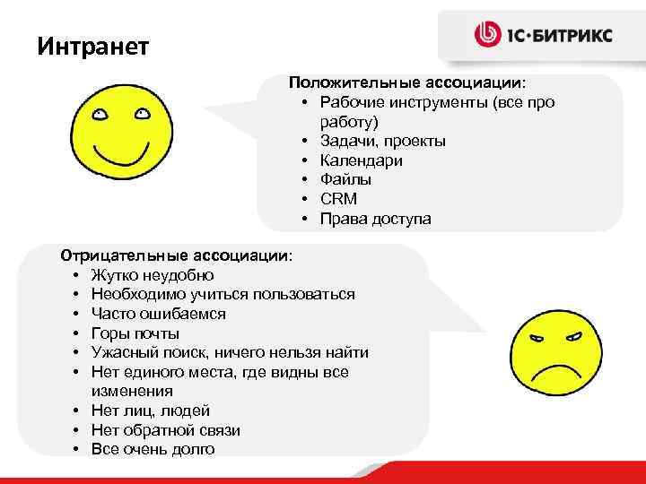 Интранет Положительные ассоциации: • Рабочие инструменты (все про работу) • Задачи, проекты • Календари