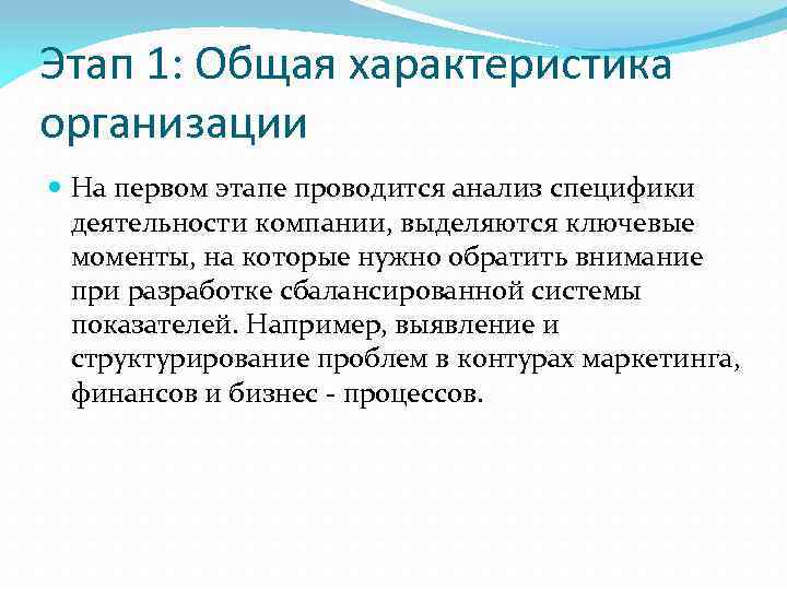 Этап 1: Общая характеристика организации На первом этапе проводится анализ специфики деятельности компании, выделяются