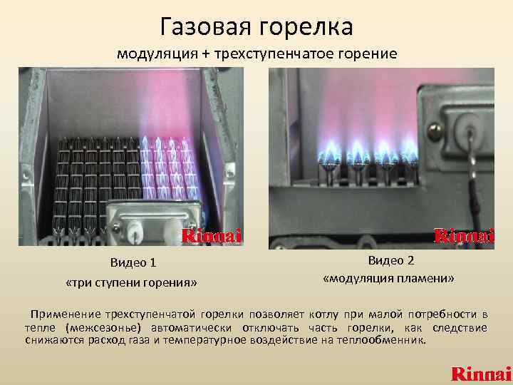 Газовая горелка модуляция + трехступенчатое горение Видео 1 «три ступени горения» Видео 2 «модуляция