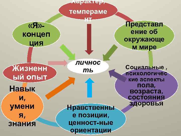 Характер, «Я» концеп ция Жизненн ый опыт Навык и, умени я, знания темпераме нт