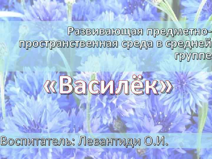 Развивающая предметнопространственная среда в средней группе «Василёк» Воспитатель: Левантиди О. И. 