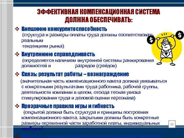 ЭФФЕКТИВНАЯ КОМПЕНСАЦИОННАЯ СИСТЕМА ДОЛЖНА ОБЕСПЕЧИВАТЬ: v Внешнюю конкурентоспособность (структура и размеры оплаты труда должны