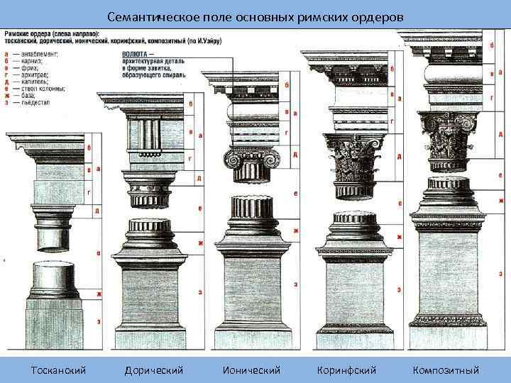 Семантическое поле основных римских ордеров Тосканский Дорический Ионический Коринфский Композитный 