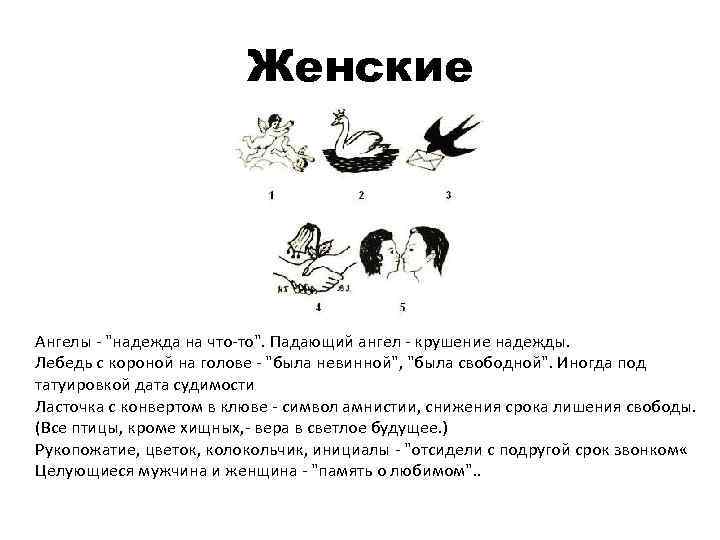 Женские Ангелы - "надежда на что-то". Падающий ангел - крушение надежды. Лебедь с короной